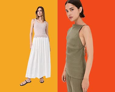 Two women one in a white long dress one in a brown top