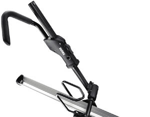 The SecureHook and ratcheting arm of the Thule Sidearm Rooftop Upright Bike Carrier