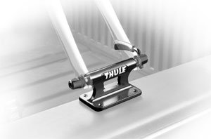 The Thule 821 Low Rider Bicycle Fork Mount mounted on a truck bed side rail