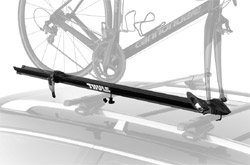 The Thule 516 Prologue Fork Mount Rooftop Bicycle Carrier mounted on a car rack