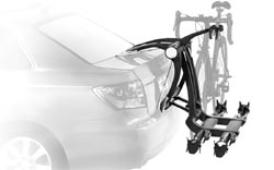 Thule 9003 Raceway Platform 2-Bike Carrier installed on the trunk of a car