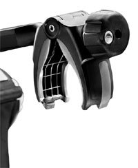 Close-up of the adjustable locking clamp arm of the Thule 9003 Raceway Platform 2-Bike Carrier