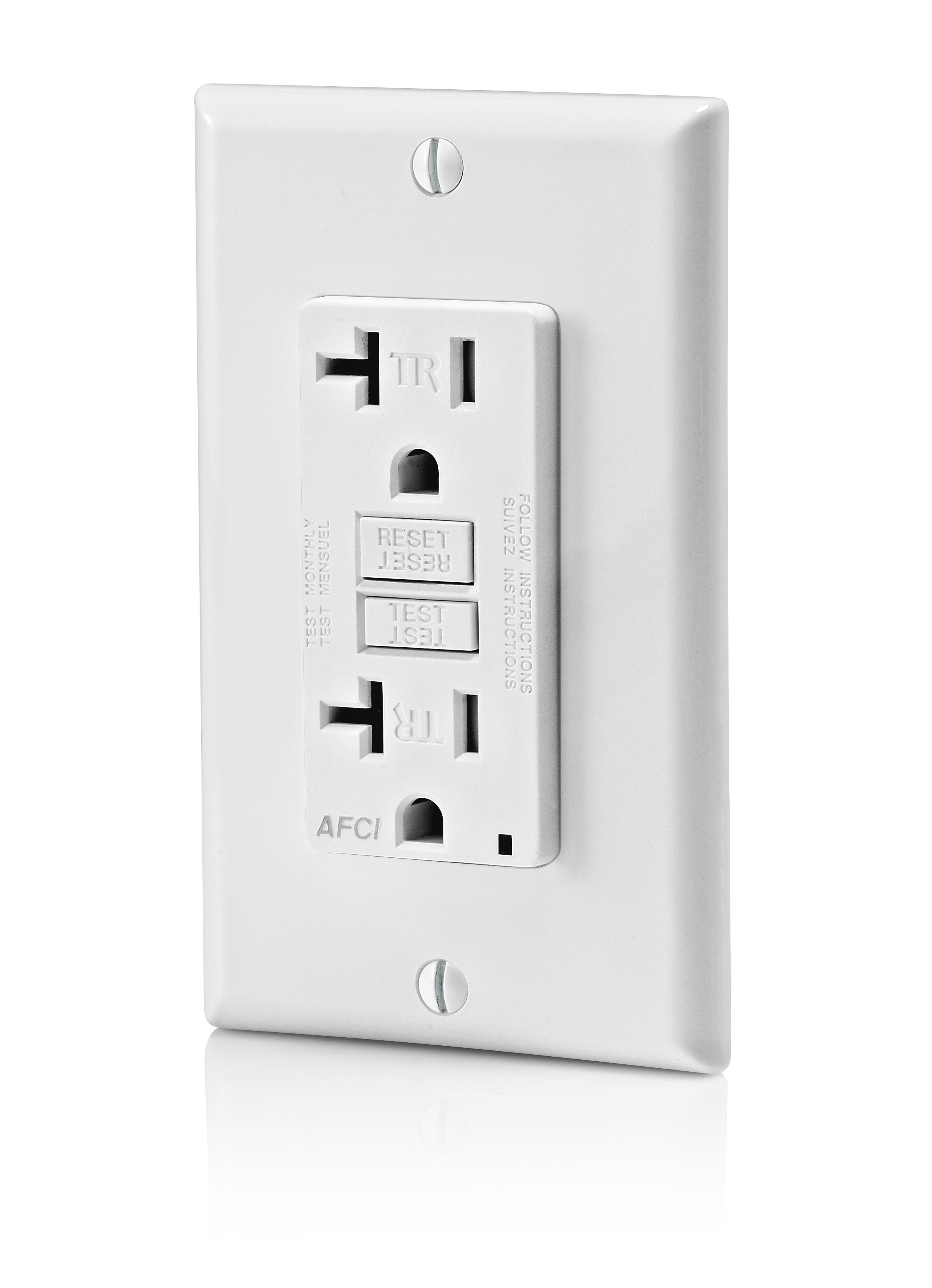 Prise AFCI Leviton 20A – Auto-test, Inviolable, LED, Ivoire, Réf AFTR2-I