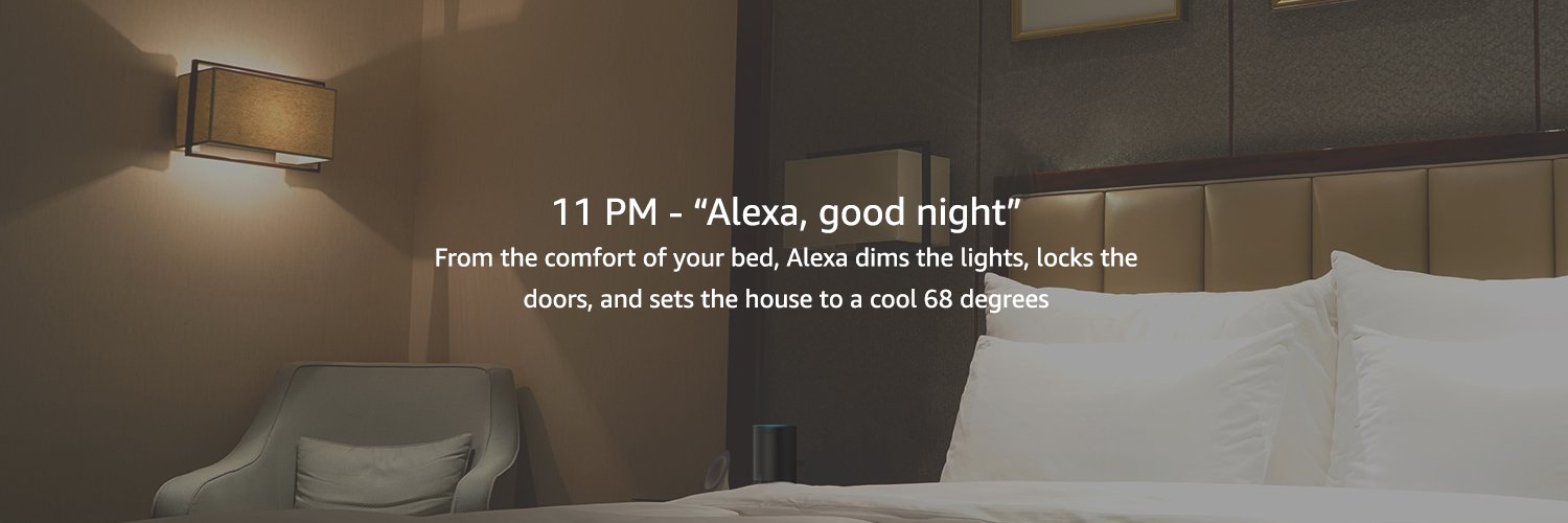 From the comfort of your bed, Alexa dims the lights, locks the doors, and sets the house to a cool 68 degrees