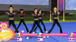 Cheer squad in black following prompts on the Wii Balance Board in 'All Star Cheer Squad' for Wii
