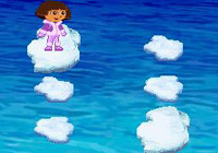 Dora jumping from iceberg to iceberg in 'Dora the Explorer: Dora Saves the Snow Princess' for DS