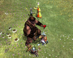 Battling against an ogre in 'Hinterland: Orc Lords'