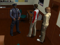 The Boys talking to a non-player character in 'The Hardy Boys: The Hidden Theft' for Wii