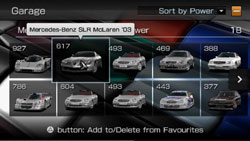 Garage screen in Gran Turismo for PSP