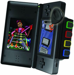 DS Lite in upright position while using the Band Hero grip accessory