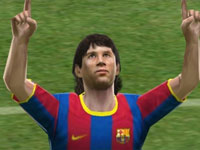 Close-up of Barcelona striker superstar Lionel Messi in Pro Evolution Soccer 2011 3D