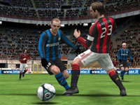 One-on-one action in the open field in Pro Evolution Soccer 2011 3D
