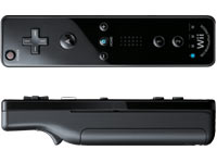 Dual view of a black Wii Remote Plus controller, included with FlingSmash