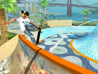 In-game character curling up to a fountain in Shaun White Skateboarding for Wii In-game character curling up to a fountain in Shaun White Skateboarding for Wii