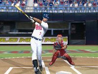 Joe Mauer taking a big cut at a pitch in MLB 10: The Show Joe Mauer taking a big cut at a pitch in MLB 10: The Show