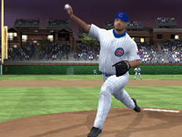 Cubs pitcher throwing towards home plate in MLB 10: The Show Cubs pitcher throwing towards home plate in MLB 10: The Show