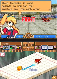 Learning fighting techniques from Cleo in Monster Rancher DS