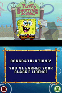 Spongebob showing off his drivers license in Spongebob's Boating Bash