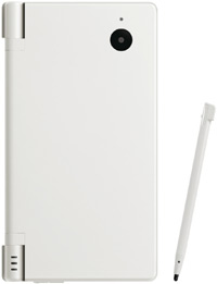 White DSi with stylus included in the DSi Mario & Luigi: Bowser's Inside Story bundle