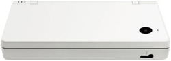 White DSi showing slimmer body included in the DSi Mario & Luigi: Bowser's Inside Story bundle