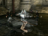 Aang using an exclusive swirling move against a gang of enemies in The Last Airbender