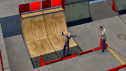 Skaters at an indoor skate park in The Sims 3 for Wii