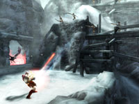 Kratos using the new Eye of Atlantis shock weapon in God of War: Ghost of Sparta