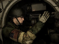 A squad mate preparing to fire a vertical tank's primary weapon in Steel Battalion: Heavy Armor