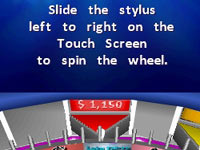 Spinning the wheel with the DS stylus in Wheel of Fortune for DS