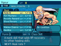 Monk character stats from Etrian Odyssey III: The Drowned City