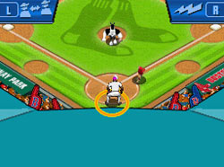 Screenshot from Nicktoons MLB for DS showing defensive gameplay
