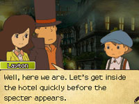 Emmy, Layton and Luke awaiting the arrival of the Specter in Professor Layton and the Last Specter