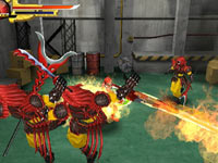 The Red Ranger taking on multiple enemies with a flaming swords in Power Rangers Samurai