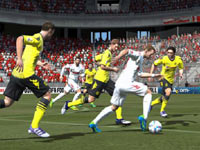 FC Kölm striker/winger Lukas Podolski dribbling the ball down field in EA Sports FIFA Soccer