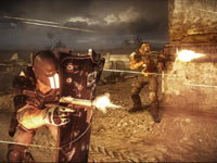 Alpha using a shield to flank enemies in Army of TWO The Devil's Cartel
