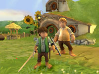 Frodo and Sam in front of Bag End in The Lord of the Rings: Aragorn's Quest