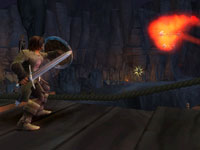 Aragorn in Moria bracing against incoming flaming arrows in The Lord of the Rings: Aragorn's Quest