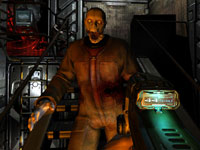 Taking aim at an approaching zombie in DOOM 3 BFG Edition
