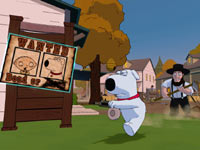 Brian chased by the Amish in Family Guy: Back to the Multiverse