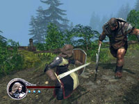 Battling a huge enemy in the single player campaign from The First Templar