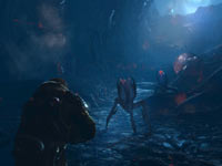 Jim Peyton fighting his way through an underground environment in Lost Planet 3