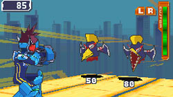 Mega Man fighting strange enemies in 'Mega Man Star Force: Red Joker'