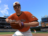 A Baltimore player making a play in the infield in MLB 12 The Show