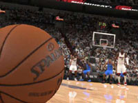 A TV style shot with ball on the court in NBA Live 13