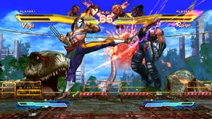 Vega and Raven facing off in Street Fighter X Tekken