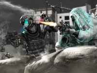 Multiplayer gameplay screen with one Ghost under optical camophlage in Tom Clancy's Ghost Recon: Future Soldier