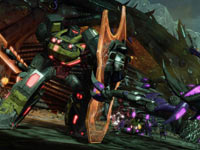 Holding off an Insecticon with a shield in Transformers: Fall of Cybertron