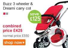 Buzz 3 wheeler & Dreami carry cot - save £125  - was £550 now £356.50