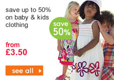 Save up to 50% on baby & kids clothing