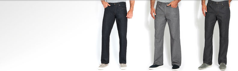 3 men modelling personalised fit denim jeans